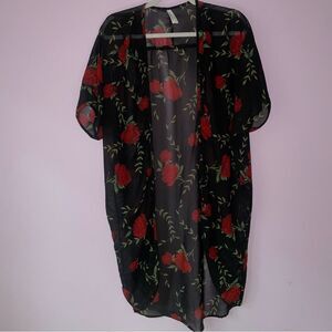 Live 4 Truth S Cardigan Black Sheer Longline Short Sleeve Rose Swim Kimono